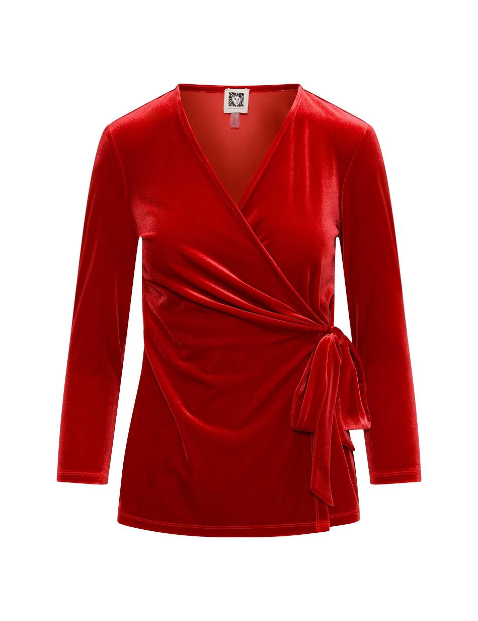 Hauts Anne Klein Velour Three-Quarter Sleeve Wrap Top- Clearance   | RNN-4066877